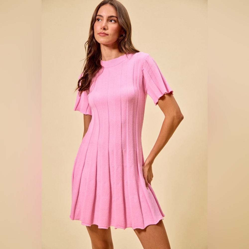 SO ME Wide Rib Short Sleeves Sweater Knit Mini Dress 10010017461